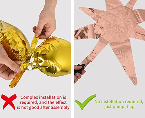 Image of TONIFUL 4 Pcs Explosion Star Balloons Rose Gold Foil Balloon Party Decor | 22 Inch Large Mylar Star Balloon for Girls Women Birthday Wedding Bridal Shower Baby Shower Anniversary Photo Booth Supplies