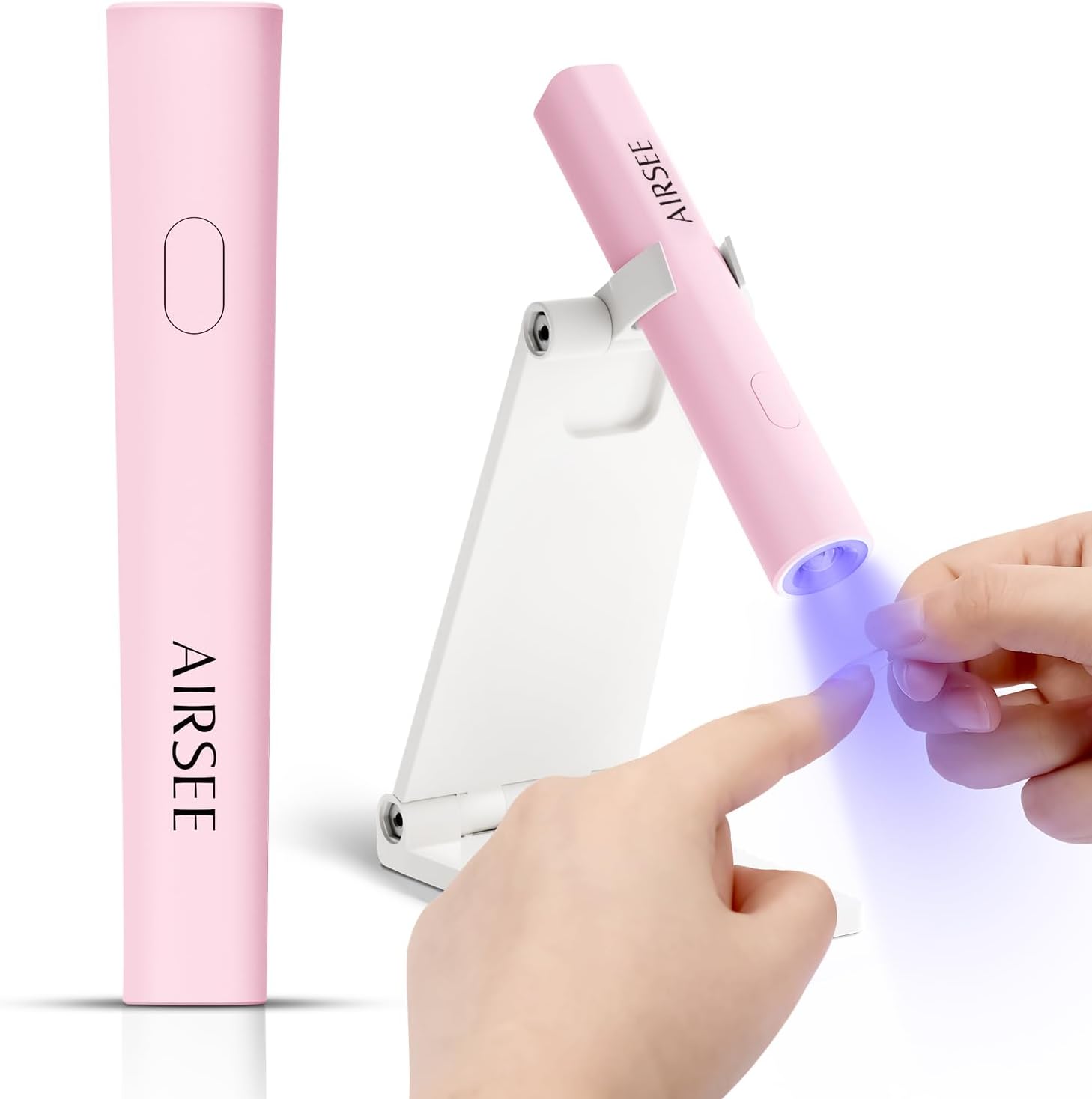 AIRSEE Mini Handheld UV Light for Gel Nails with Stand,Portable Rechargeable Nail Lamps,2 Timers for Fast Extension,Rhinestone Glue Decoration,Gel Nail Strips at Home,Travel(Pink)