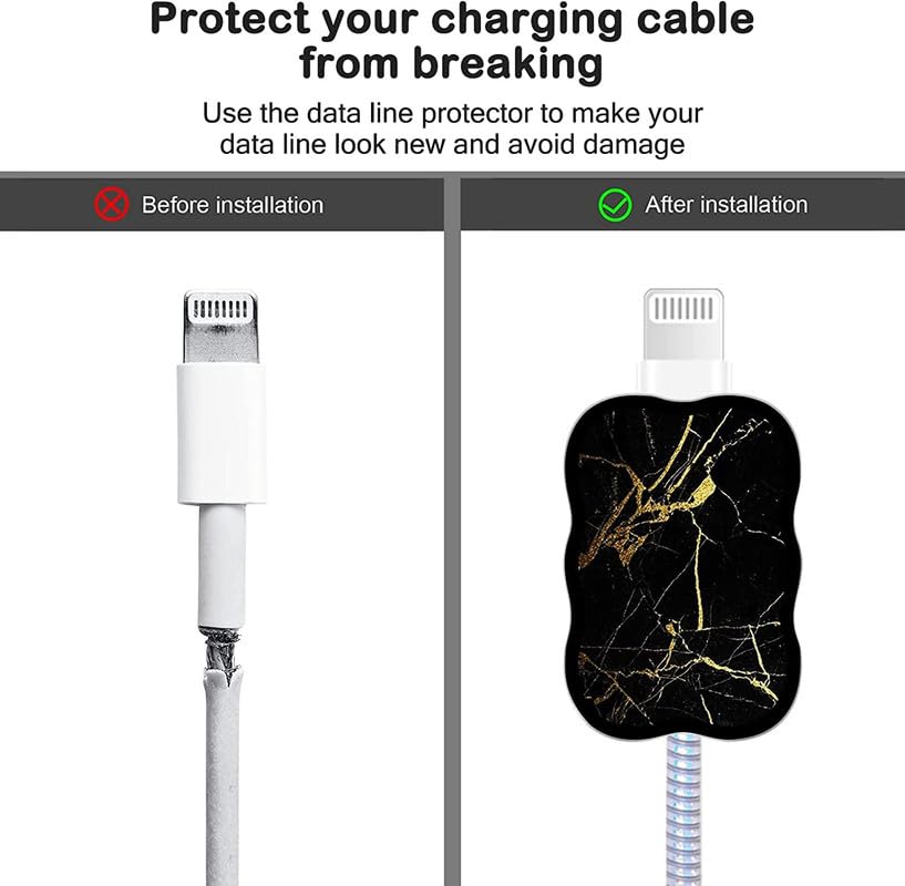 Image of iPhone Case for 14 13 12 11 Pro Max Fast Charging Cable with Lightning Data Cable, Cute Case for iPhone Charger, (Black Marble)