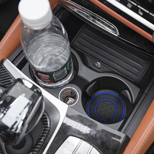 Image of Osilly Car Coasters for Cup Holder, 2.75 Inch No-Slip Anti Dust Insert Coaster, Universal Auto Waterproof Coasters Silicon Insulation Cup Mats for Woman Man, Suit for Vehicle (Black /Blue, 4PCS)