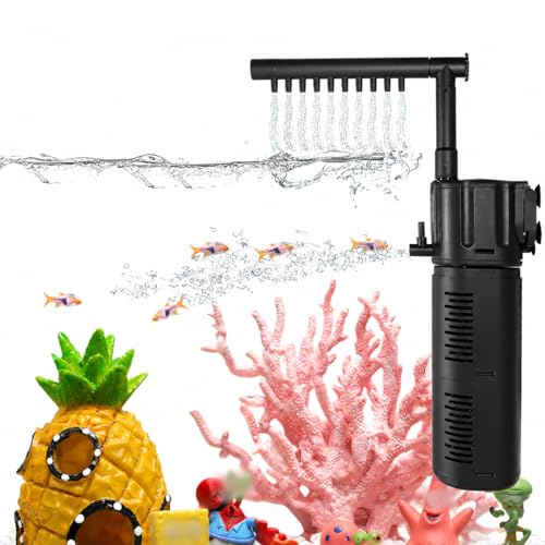 Image of Buraq Silent Fountain Aquarium Filter - 4-in-1 Submersible Pump for Filtration, Oxygenation, Wave & Fountain, 18W Powerful Water Flow 1000L /H, Multi-Mode Fish Tank Filter (1.5-2.5 FT Tanks)