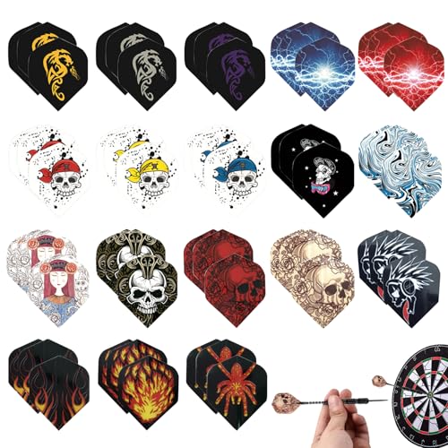 Caldamn Lot de 54 ailettes de fléchettes - Différents motifs colorés - Portables et flexibles - Matériaux PET robustes - Accessoires de fléchettes standard -...