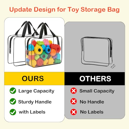100 Packs Extra Large Toy Storage Bags Bulk with Zipper, Reusable Clear PVC Toy Organizer Bag with Labels for Blocks, 11.8″×8.6″×3.9″ Travel Waterproof Organizer Bags for Puzzles, Toy Container by Wenscis - Image 4