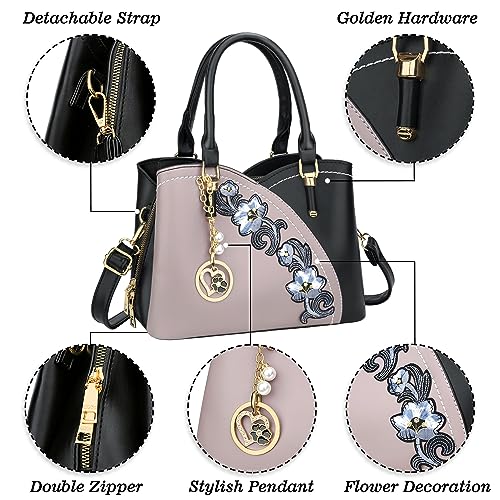 Image of KKXIU Triple Compartments Purses and Handbags for Women Fashion Ladies Satchel Shoulder Top Handle Bag