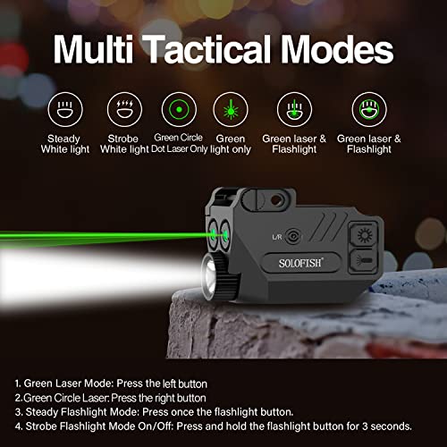 Image of SOLOFISH 500lm Pistol Light and Purple /Infrared (IR) /Green Blue Beam Combo, Rechargeable Aluminum Weapon Light and Beams for Guns with a Rail