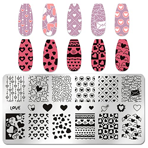 Silpecwee 6 Pieces Valentine's Day Nail Stamp Nail Stamping Plate Holiday Heart Nails Design Nail Stencils Nail Art Template Nail Polish Stamp Tools Nail Art Accessories For Acrylic Nails #TOP7