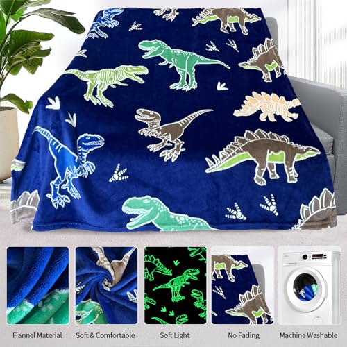 Image of COMFAR Dinosaur Blanket for Boys, Dinosaur Glow in The Dark Blanket for Kids /Toddler /Baby, Soft Fleece Blankets and Throw, Birthday 50 inchx 60 inch