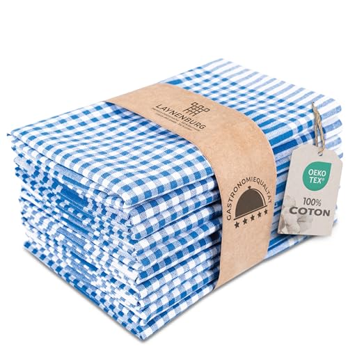 LAYNENBURG Lot de 10 torchons de Cuisine de qualité supérieure à Carreaux, 100% Coton, 50x70 cm et Crochet de Suspension, certifiés Öko-Tex Standard 100,...