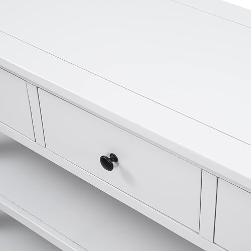 Miniatura 10 de Knocbel Mesa consola con 3 cajones y 2 estantes de capas, mesa de sofá retro de mediados de siglo de madera de pino maciza para entrada y pasillo,