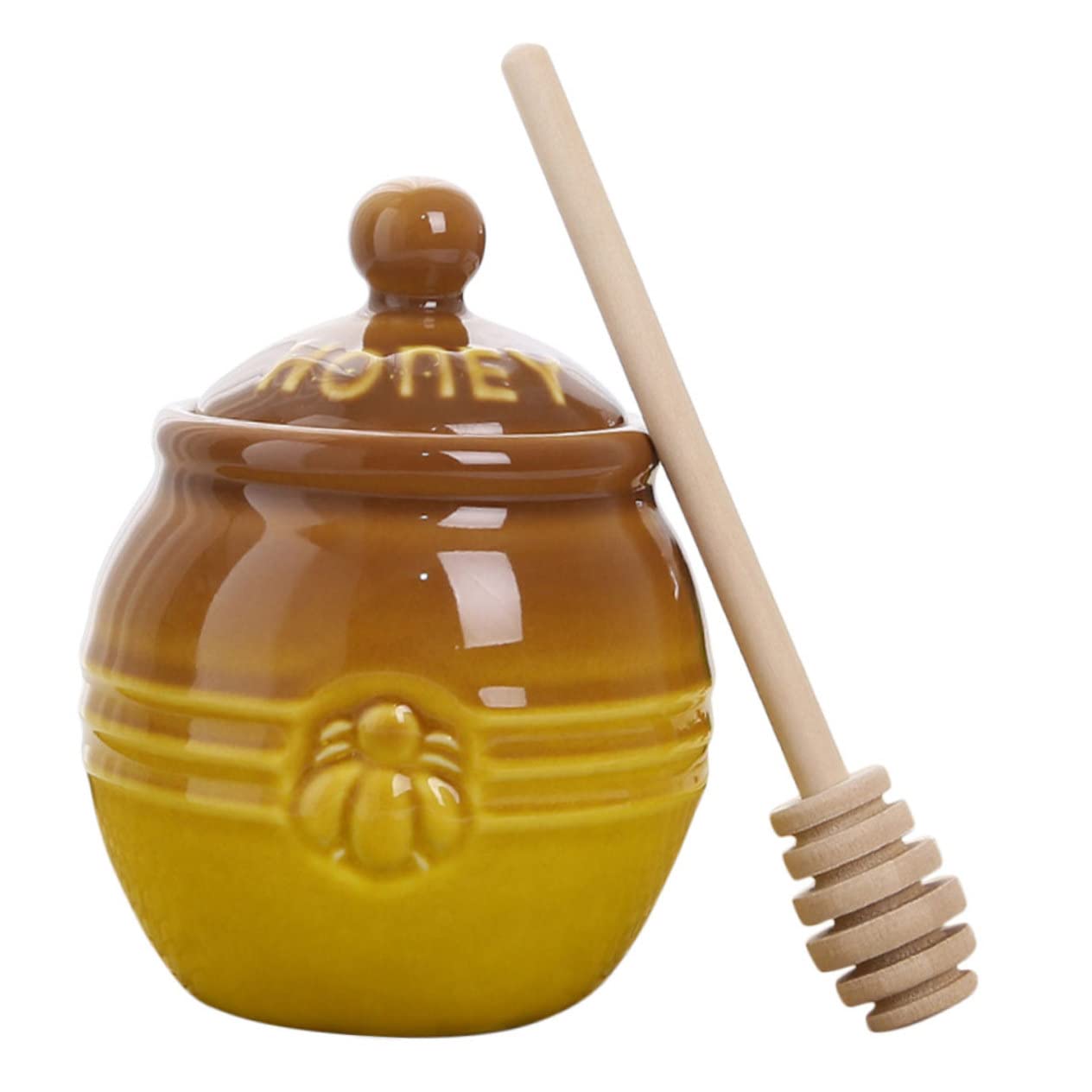 PRETYZOOM Ceramic Honey Container with Dipper Retro Honey Dispenser Jar for Fresh Storage Convenient Kitchen Use Food Ceramic