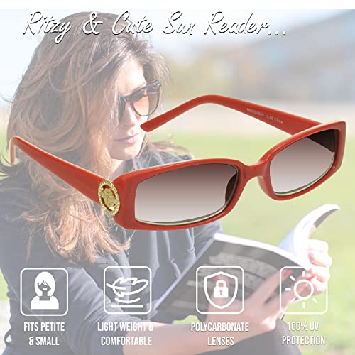 Image of proSPORT Full Lens Reading Sunglass Tinted Readers Women Small Gold or Silver Lion Crest Medusa Emblem Logo NOT BIFOCAL
