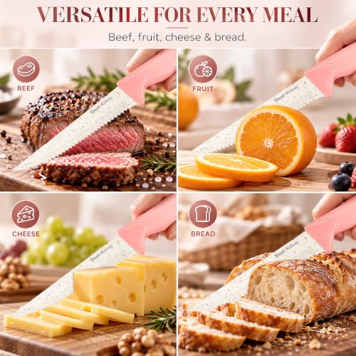 HENKELIVING Steak Knives Set of 10, PeachPink Serrated Steak Knife Set - image 6