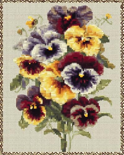 Broderie point de croix fleurs de pensées kit 14CT toile pré-imprimée art mural 50x70cm
