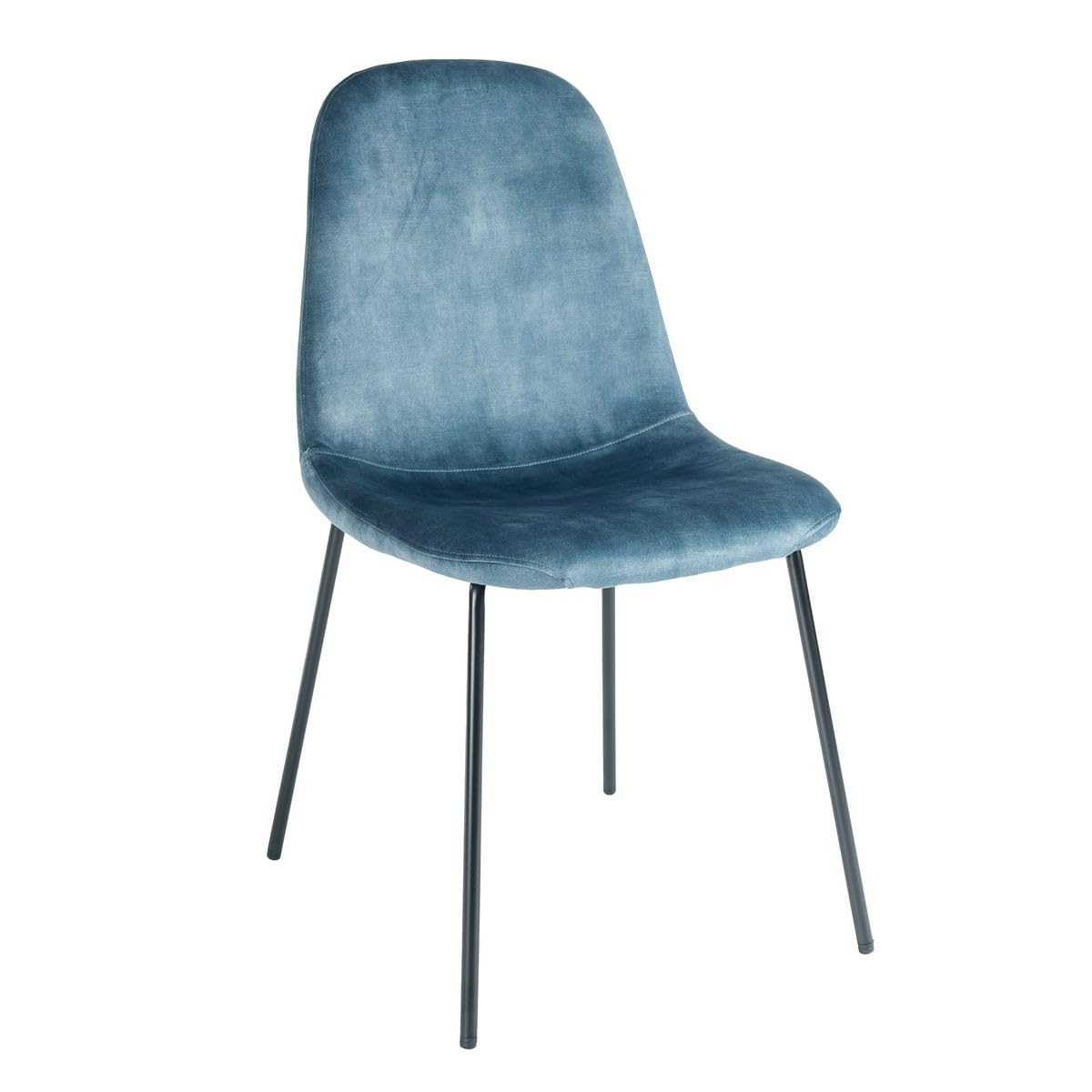 LOLAhome - Silla de Comedor o Cocina Gina Azul tapizada en Terciopelo con Patas metálicas Negras
