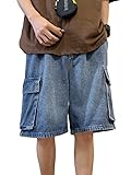 EMMIOL Baggy Jean Shorts Men, y2k Cargo Jorts Elastic Waisted, Comfortable Denim Shorts with Pockets, High Waisted and Wide Leg, Mens Jeans Loose fit Vintage Hip Hop Streetwear Skateboard Summer,M