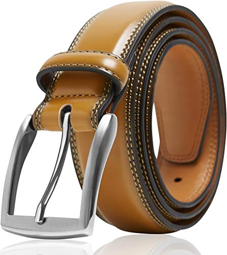 Image of Genuine Leather Dress Belts For Men - Mens Belt For Suits, Jeans, Uniform With Single Prong Buckle - Designed in the USA