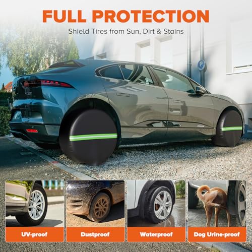 Image of Tire Covers 4 Pack, Universal Fits 30-32 inch RV Tire Covers Set for RV, Trailer, SUV, Truck, Camper, Jeep Waterproof Anti-UV Tough Wheel Protector