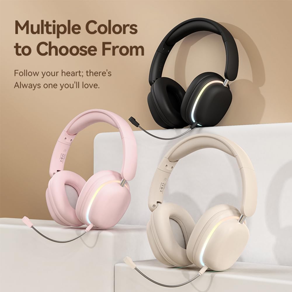 IHAO Auriculares Bluetooth RGB plegables con cancelación activa de ruido, micrófono desmontable, larga duración de reproducción, conexión de dispositivo doble, entrada AUX, almohadillas suaves para PC