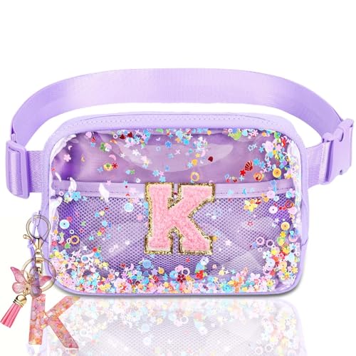 Image of Initial Fanny Pack for Girls - Belt Bag for Teens Kid Teen Girl Kid Birthday Gift Clear Purple K