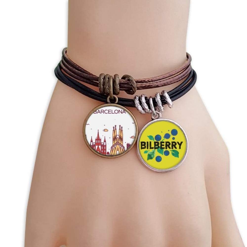 Euskara HomesBarcelona Spain Flat Landmark Pattern Bracelet Rope Bilberry Fruit Health Wristband