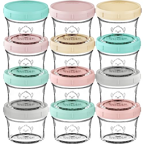 Image of KeaBabies 12pk 4oz Glass Baby Food Containers - Leak-Proof, Microwavable Small Baby Glass Jars with Lids, Baby Food Storage Containers, Baby Snack Containers, BPA-Free Baby Food Jars (Pastels)