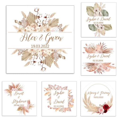 Étiquettes mariage personnalisées 7cm - 100 stickers pour bouteilles et boîtes de baptême