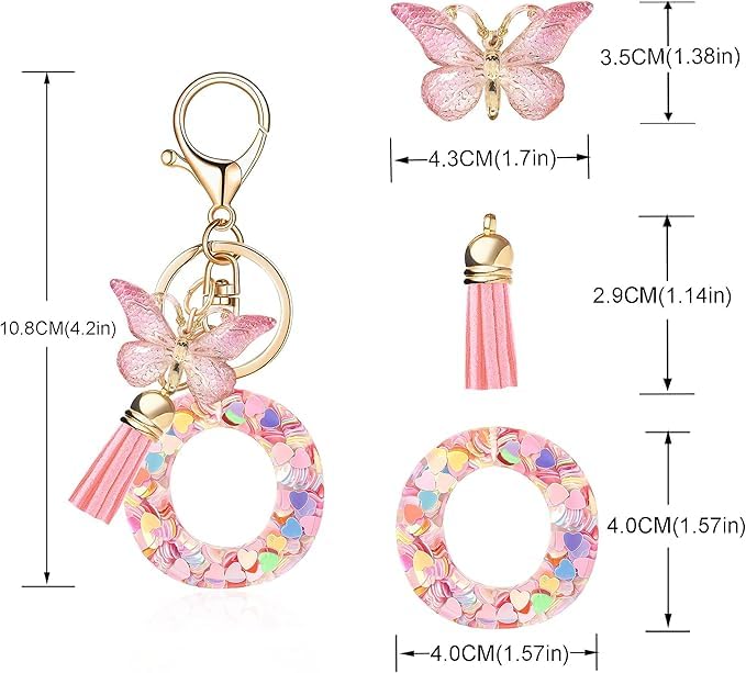 Image of GEOCARTER Lightweight Fashion Initial Letter Key Ring with Butterfly Pendant & Tassel, Stylish Purse Charm for Handbags, Car Keys, Gifts for Girls & Women
