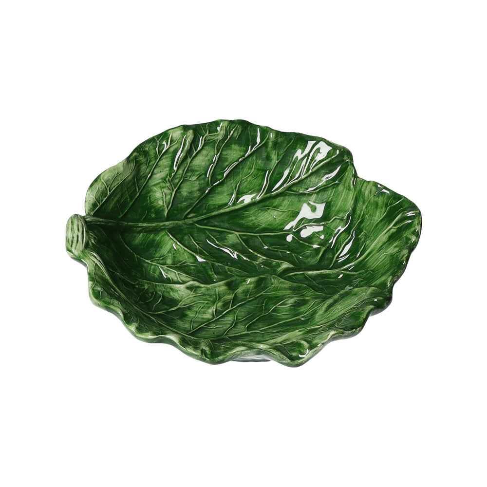 Keyhomestore | Set 2 pz Insalatiera in Ceramica Verde a Forma di Foglia di Verza