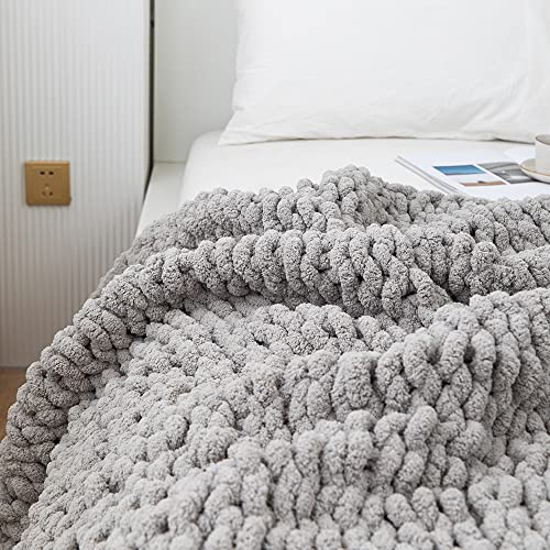 Niditw Chunky Knit Blanket Soft Chenille Yarn Knitted Blankets Handmade Cable Knit Throw Blanket Crochet Blanket Warm Coral Grey Bed Blanket For Farmhouse Sofa 50X60 Inches (Coral Grey) #TOP2