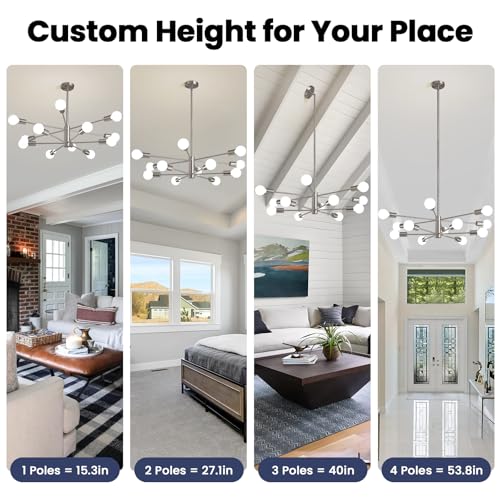 image for RUIYEY Modern Sputnik Chandeliers Light, 12 Lights Brushed Nickel Dini