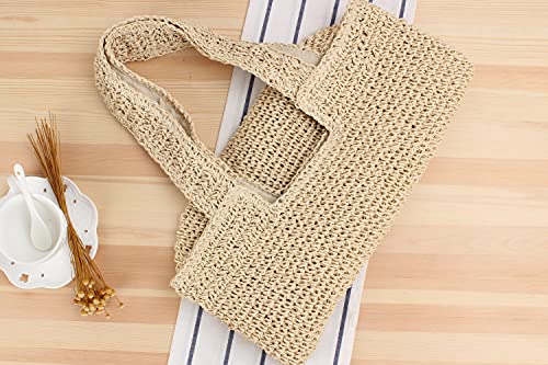Image of Naimo Women Straw Beach Shoulder Bag Woven Tote Handbag Large Handmade Weaving Summer Casual Hobo Bag