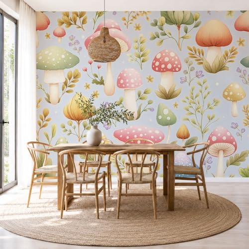 Poster géant mural champignon mignon pour décorer une chambre d'enfant fleurie