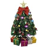 Small Christmas Tree with Lights - 23 Inch Mini Tabletop Christmas Tree with Multi-Color LED Lights, Hanging Ornaments, Decorative Bow and Gift Boxes - Prelit Table Tree for DIY Christmas Decoration