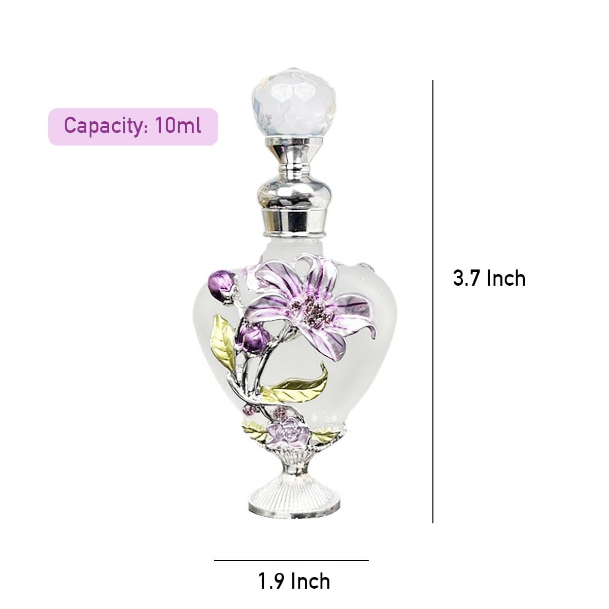 Generic 10ml Refillable Decorative Mini Flower Crystal perfume Bottle Empty Glass Essential Oil Empty Bottle Gift for Women Holiday Gift (Purple-002), CYJS-546