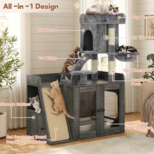 Árbol para gato 48" con caseta y rascador sisal gris miniatura 3