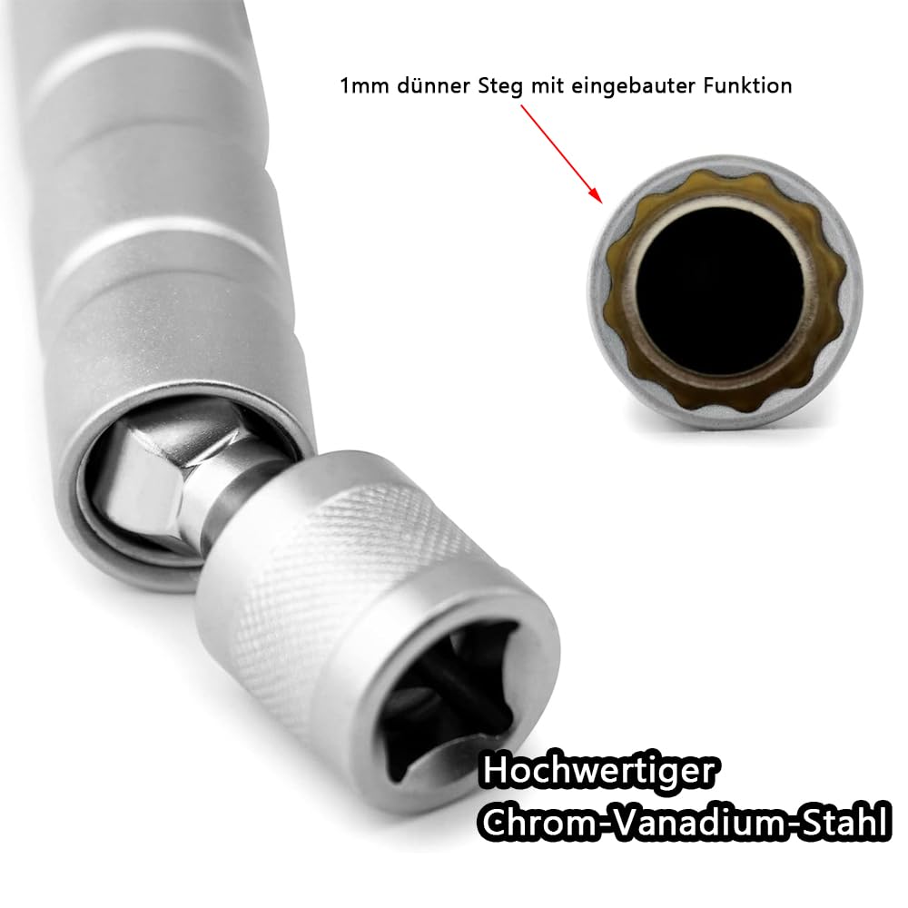 TUZHE Bougiesleutel, 14 mm/16 mm lang, magneet, universeel, flexibele bougiesleutel, set gereedschap voor het verwijderen van bougies (14 mm