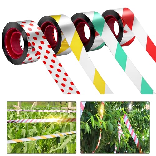 4 Rolls Bird Scare Tapes- 656 Ft Bird Reflective Scare Tape Ribbon- Double Sided Spiral Repellent Reflective Tape for Drive Birds and Animal Away from House Garden Patio Lawn