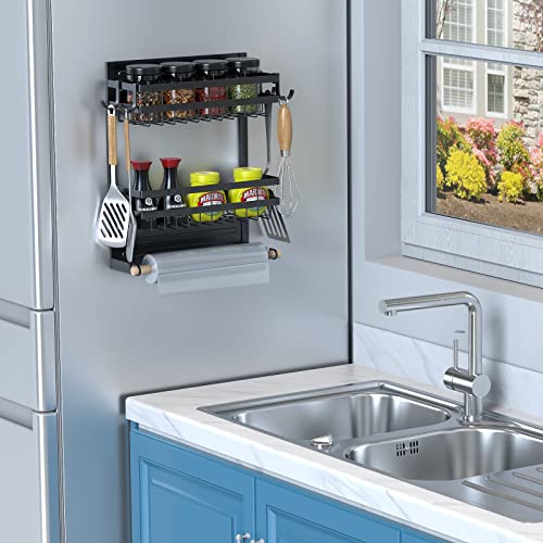 Misounda Magnetic Spice Rack For Refrigerator, 2-Layer Pack Magnetic Shelf For Refrigerator And Microwave Oven, Magnetic Rack, Space Saving Kitchen Refrigerator Shelves #TOP5