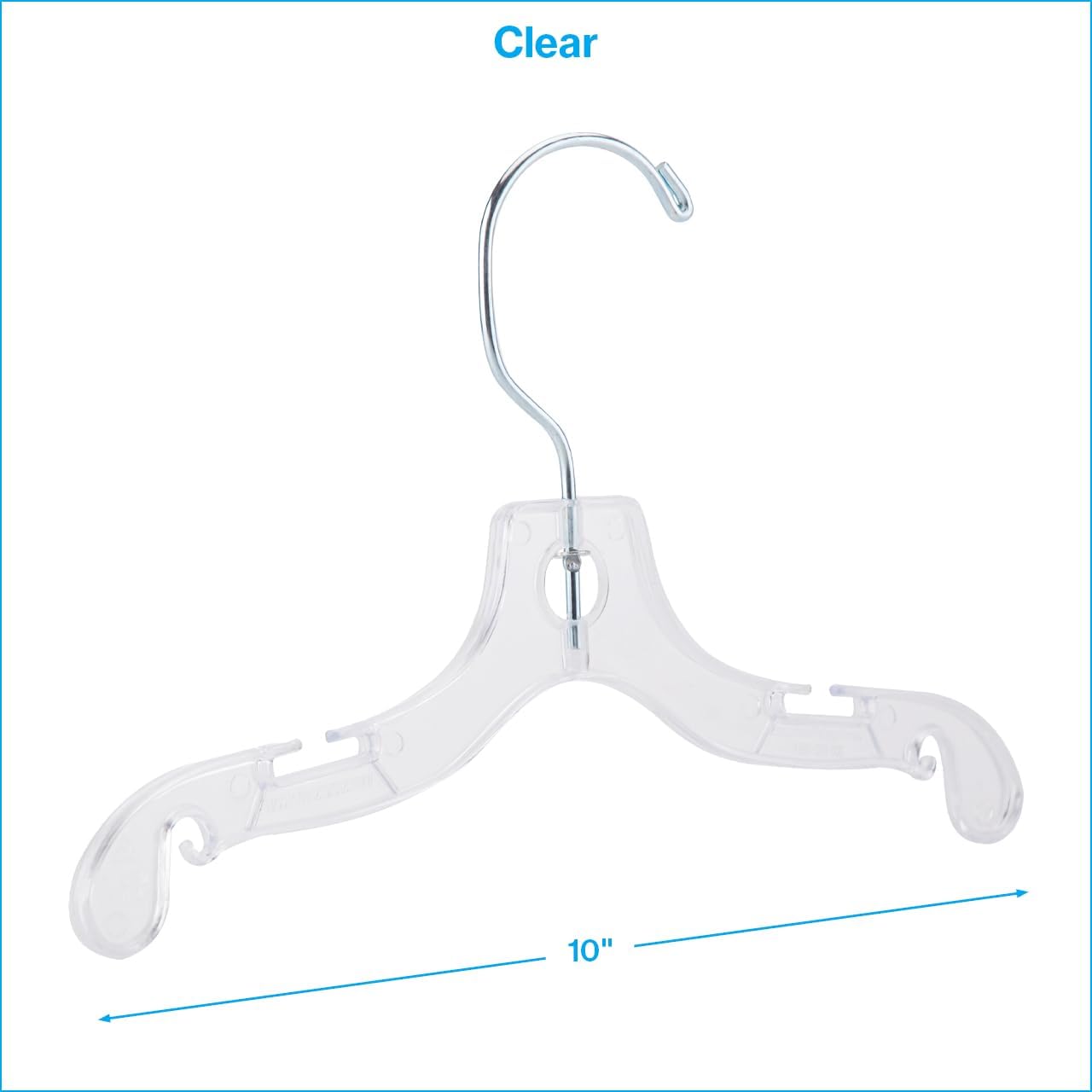 SSWBasics 10 Inch Clear Plastic Children's Dress Hangers - Case of 100 | Durable Retail Hangers with Swivel Hook for Kids' Clothing