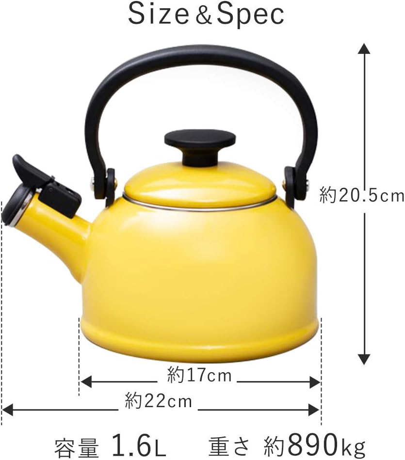 Fuji Enamel CTN-1.6WK.SB Whistling Kettle, Induction Compatible, Cotton, 0.4 gal (1.6 L), Smoke Blue