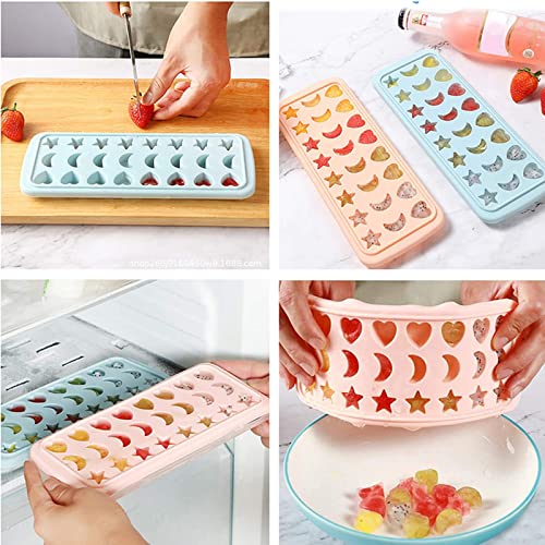Chaojia Chaojia Ice Cube Tray With Lid Stars Moons Love Hearts Shape 24 Cavity Silicone Safe Durable Whiskey Ice Ball Maker Kitchen Tools-Sky Blue, 10.04X3.86X0.9 In #TOP3