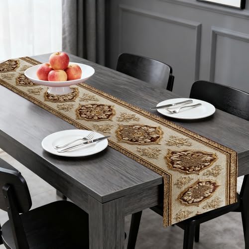 Image of Nuxovilar Gold Embossed Flax Table Runner 13x72 in