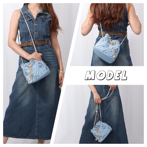 Image of GOKTOW Small Denim Bucket Bag for Women, Jean Purse Crossbody Bags Denim Tote Handbag