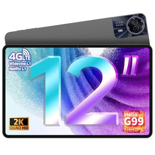TECLAST Tablet T60Pro 12 Zoll Android 15 Tablets 2K Display, Helio G99 Gaming Tablet, 4G LTE Dual SIM, 20GB RAM+128GB ROM, 8000mAh,Widevine L1,GPS/GMS, Tabletpc mit USBC Anschluss, 18W Schnellladung