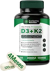 Suplemento D3 + K2 com Colágeno Tipo 2 e Glucosamina - 120 Cápsulas