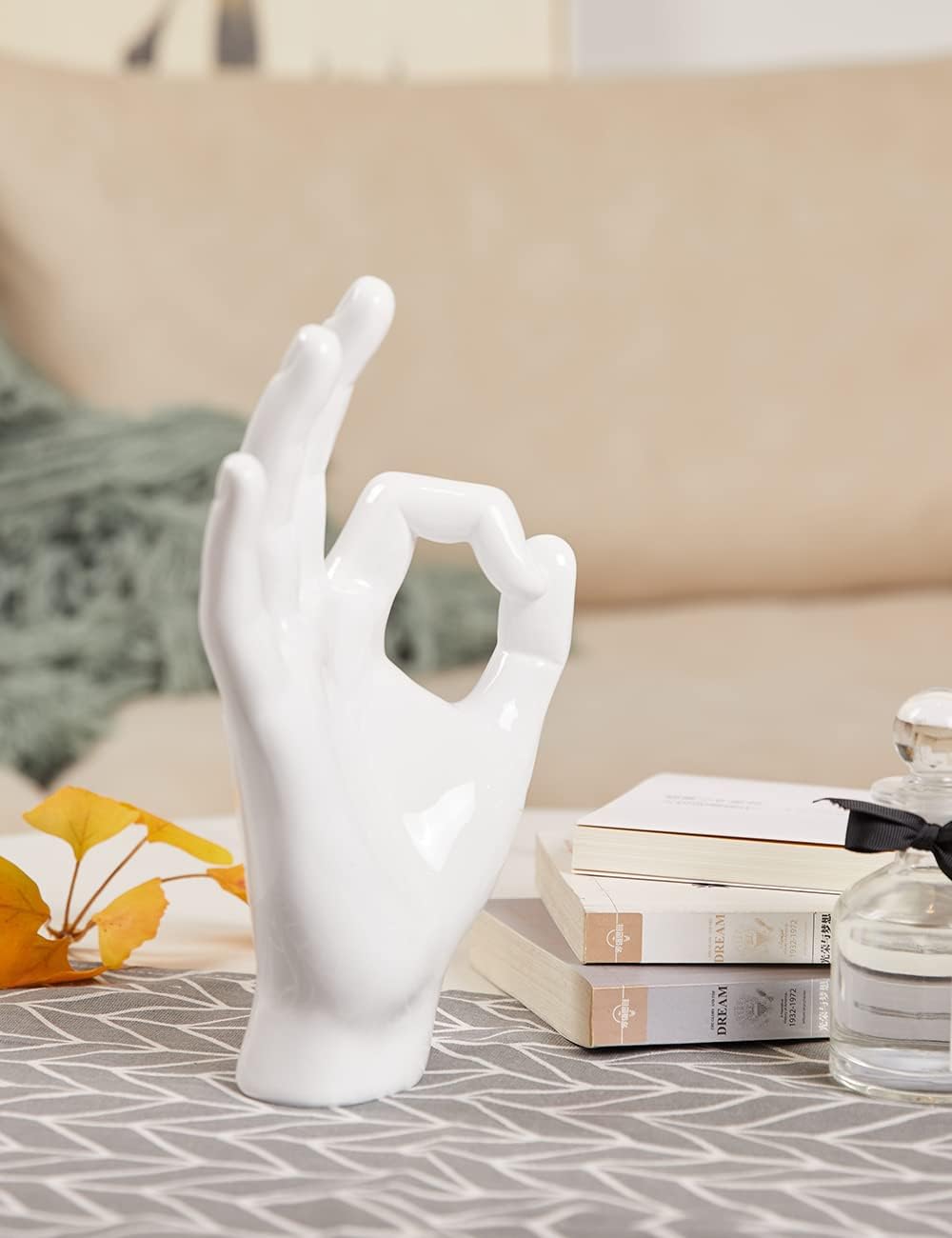 Finger Sculpture Statue Modern Decor Arts Hand Gesture Gifts Polyresin White 11 inch - Image 4