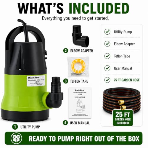 Image of Sump Pump, Submersible Water Pump With 25Ft. Garden Hose