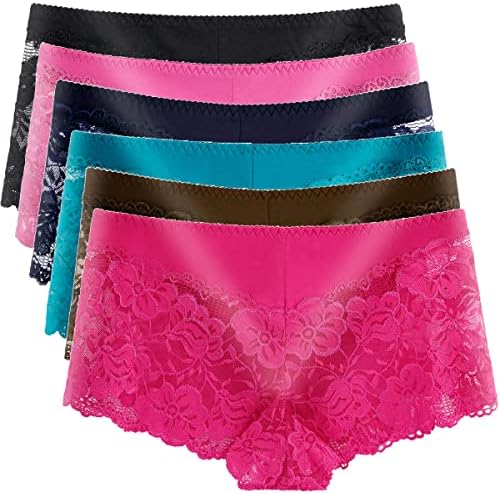 moonlight elves Women's Lace Underwear Regular & Plus size Boyshorts Panties Comfort Sheer Panty for Ladies, Pack of 6, Size 3XL (9144-C, 3XL)
