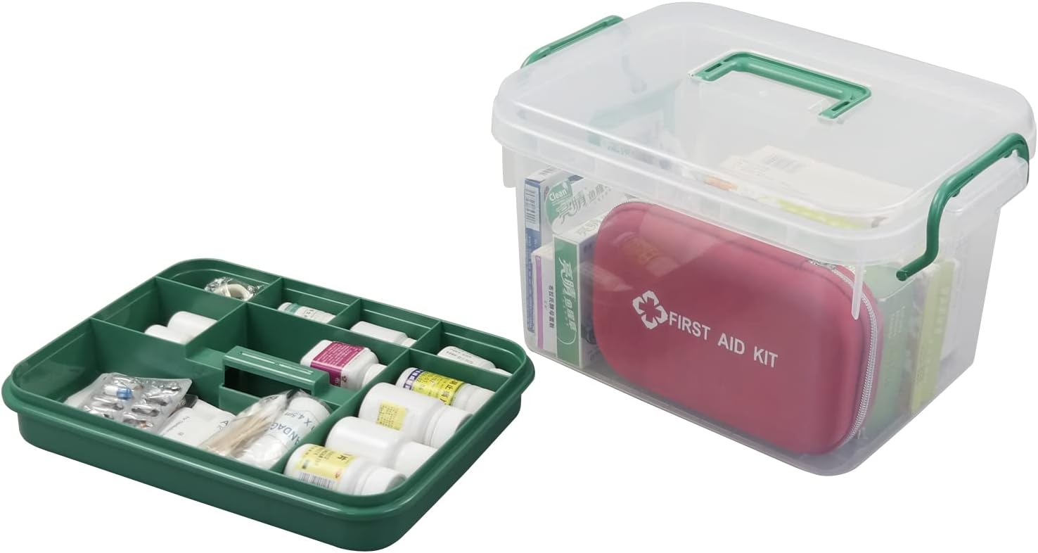 Plastic Family First Aid Organizer Box, Emergency Medicine Box, Clear Household Medicine Storage Container, 1 Pack