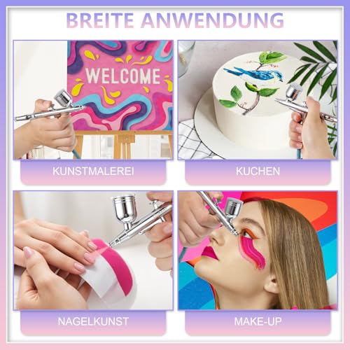 Gyfent Airbrush Set, Airbrushpistole mit 4 Schnelltrenn-Düsen (0,2/0,3/0,5/0,8 mm) Dual-Action-Schwerkraft Air Brush mit 1/4oz Flüssigkeitsbecher und 20/40ml Harzbecher für Nagelkunst Make-up Malerei